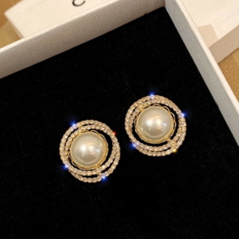 Anting Tusuk Sterling Silver 925 Desain Geometri Hias Mutiara Imitasi Ala Korea Untuk Wanita