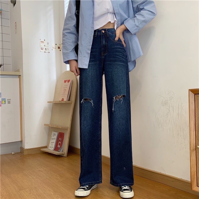 CLOTHIER - Cami Baggy Ripped Jeans | Unisex Light Medium Dark Blue Wide Leg Denim