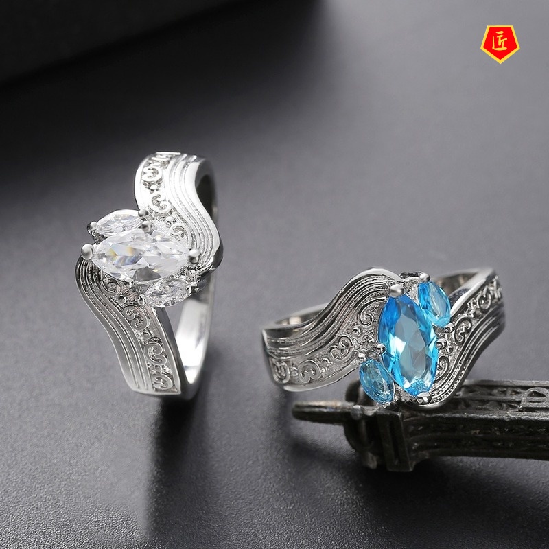 [Ready Stock]Creative 925 Silver Inlaid Horse Eye Diamond Ring