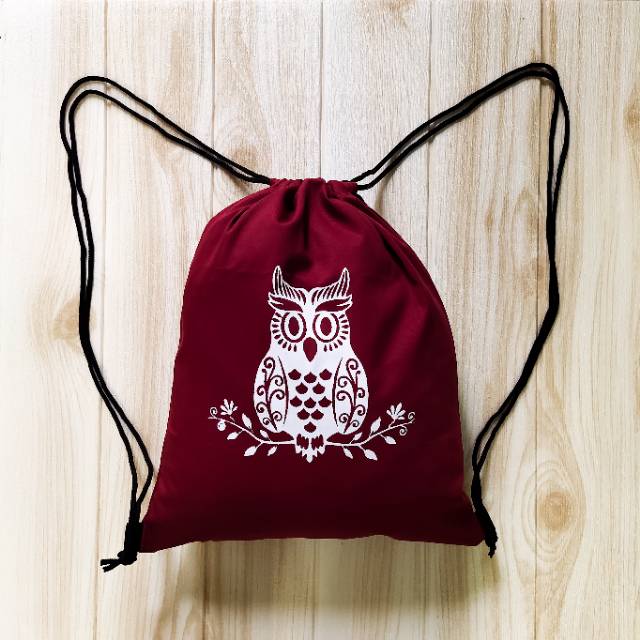 STRINGBAG tas ransel serut sablon bahan drill halus motif CUTIE OWL || Kiiyoomii ||