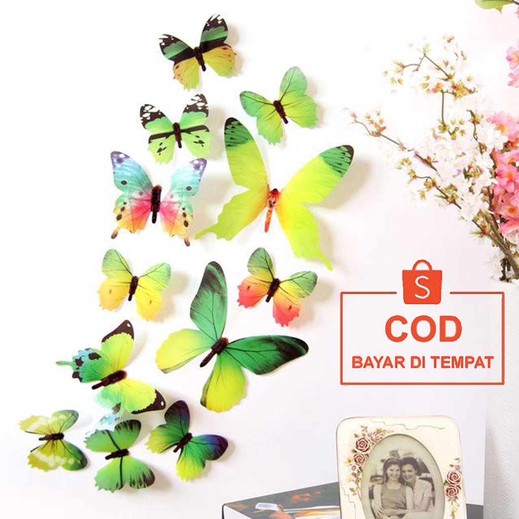 ✅COD WALL STICKER STIKER 12 PCS KUPU KUPU HIASAN DEKORASI WALLPAPER WALPAPER DINDING RUANG TAMU KAMAR TIDUR AESTHETIC 3D