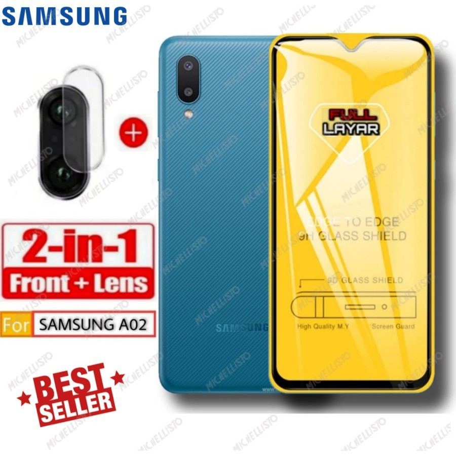 TEMPERED GLASS 9D SAMSUNG A02 M02 + Tg Lensa Camera 2in1