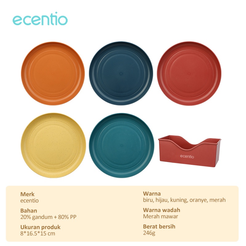 ecentio 5pcs Piring Makan plastic/piring bundar buah/kotak dinner Plate Warni Set BPA FREE-④
