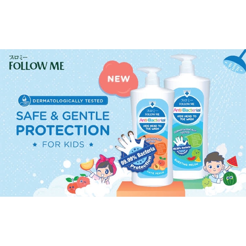Follow Me Kids Shampoo Head To Toe Wash Anti Bacterial 800ml