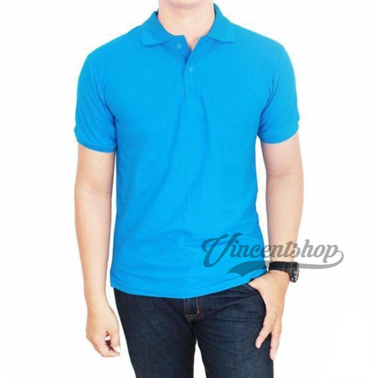 VncentID Kaos Polo Shirt Pria warna BIRU TURKIS