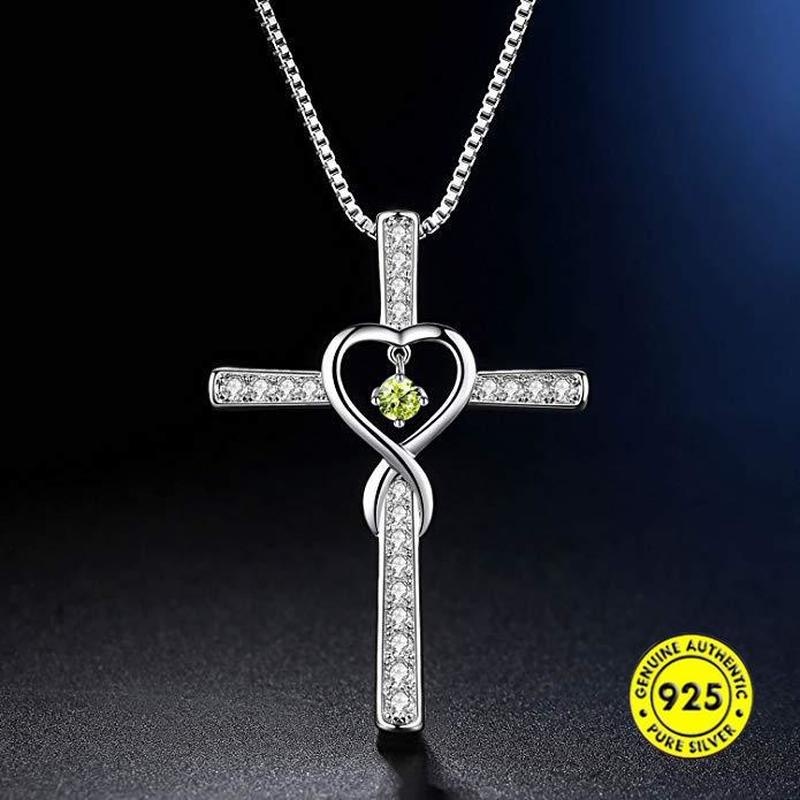 New 925 Silver Cross Inlaid Moissanite Pendant Necklace