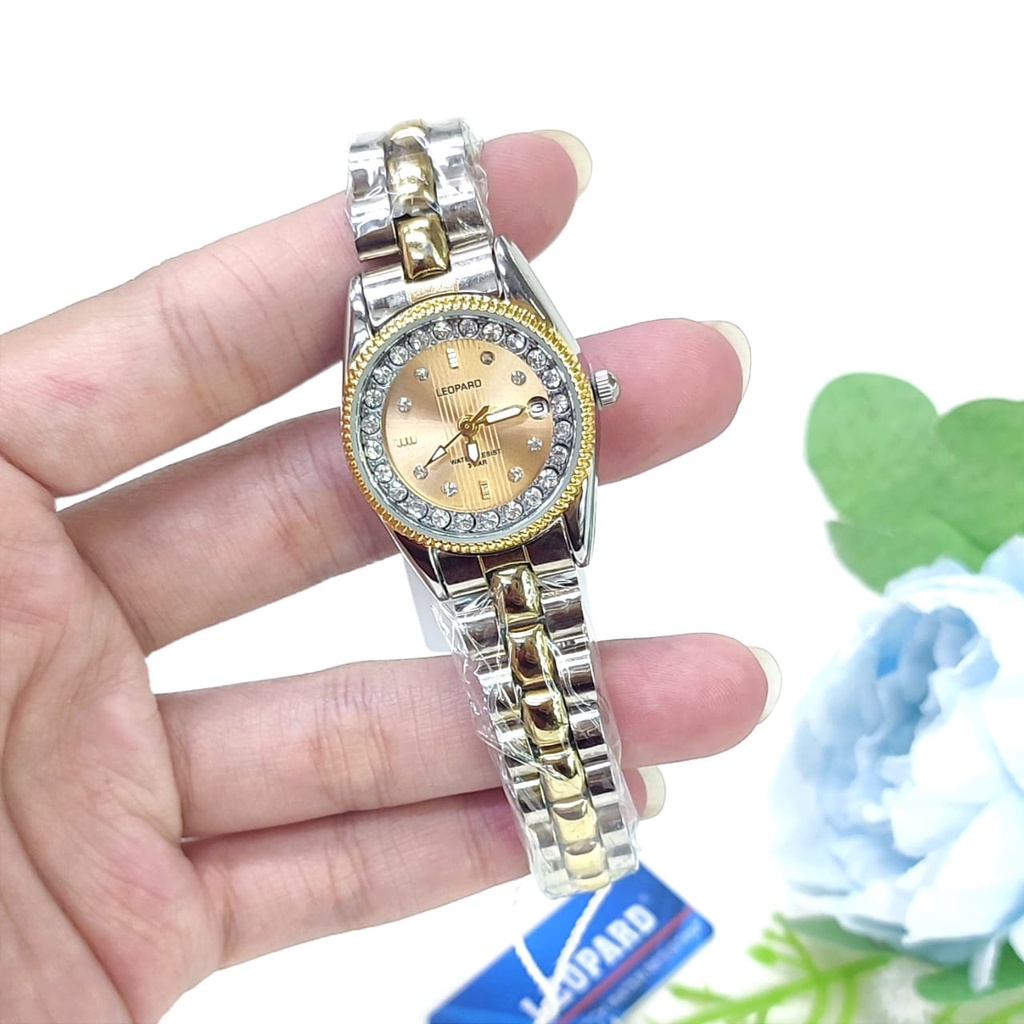 Jam Tangan Wanita B7538J Tali Rantai Case Permata Tanggal Aktif Free Box &amp; Baterai