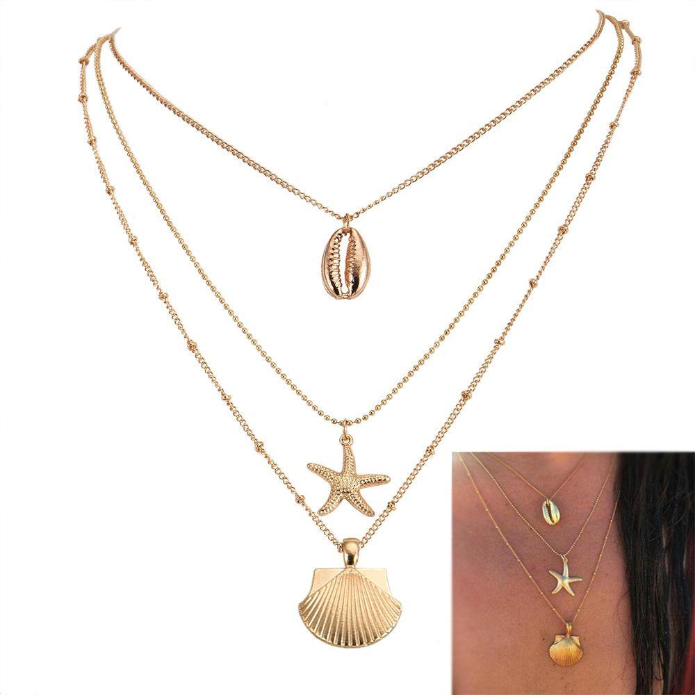 TOP Multilayer Shell Necklace Summer Chain Choker Gifts Beach Jewelry