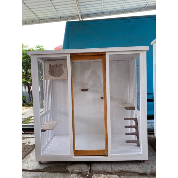 Kandang kucing cat room pintu kaca sliding geser