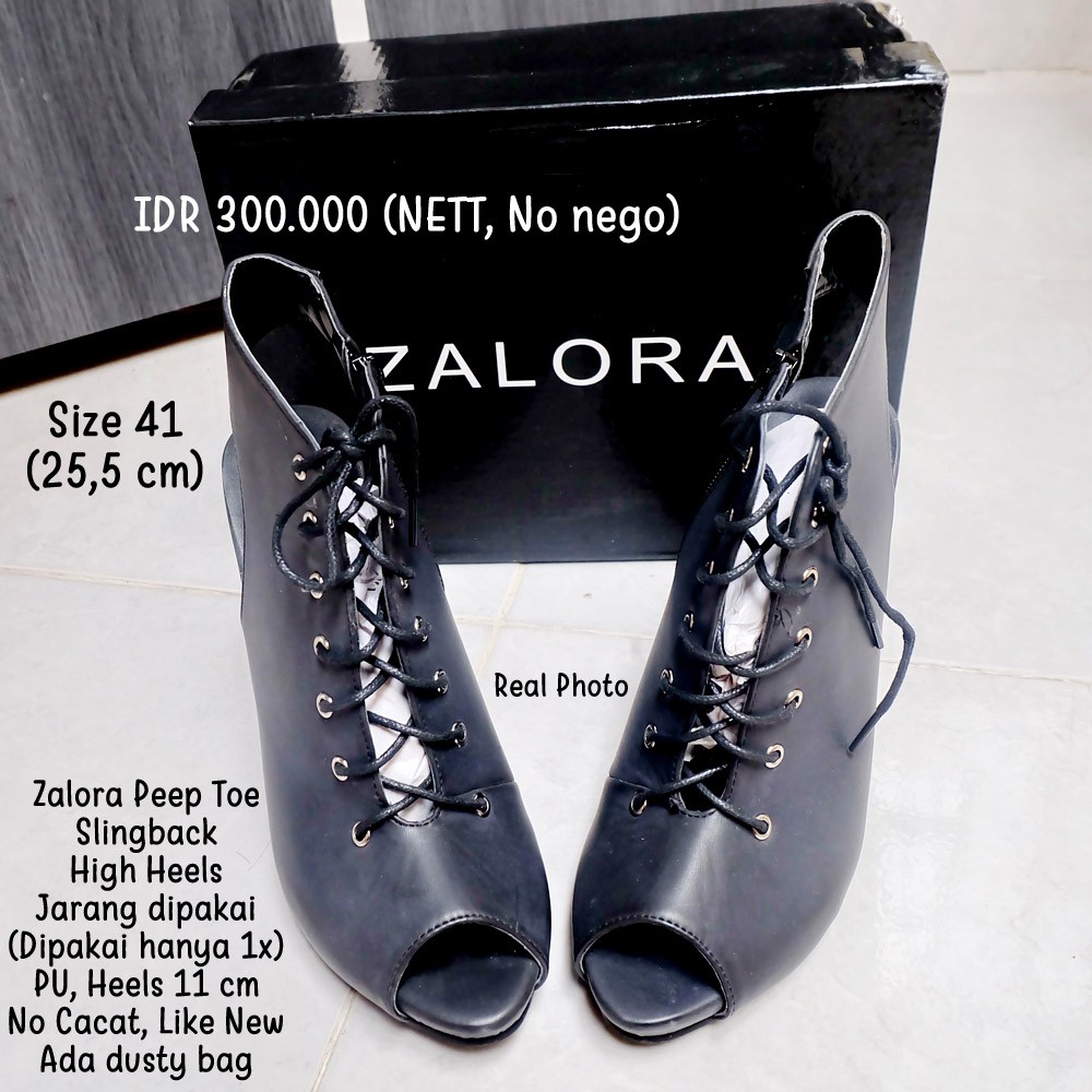 Zalora Peep Toe Sling Back High Heels Black