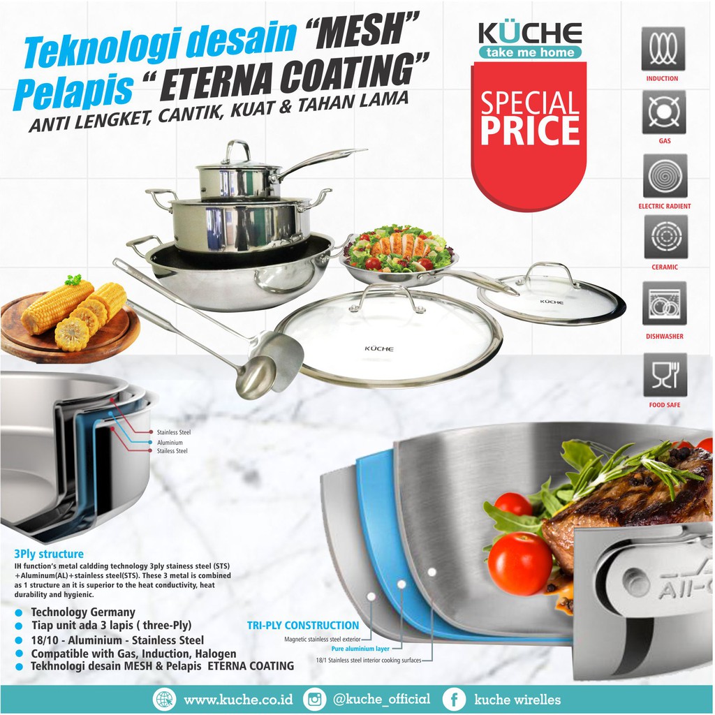 Kuche Cookware Set K9T 9 pcs- Alat Masak Panci Stainless | Shopee Indonesia