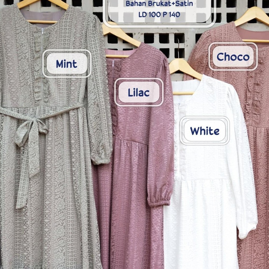 Athlea Lace Brukat Dress/Dress Brukat Lilac/Gamis Lilac/Dress Brukat Ld 100/Dress Lebaran