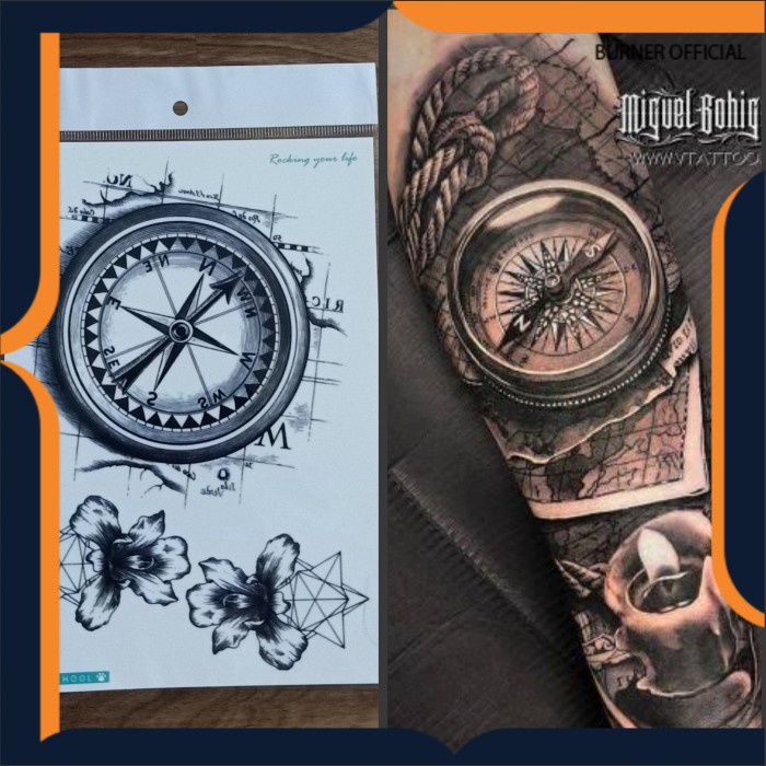 LC-302 TATO TEMPEL TEMPORER / Temporary Tatoo palsu sticker model COMPASS TAHAN LAMA