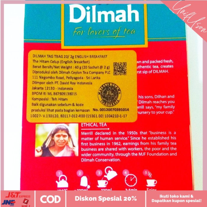 

⭐COD⭐ Teh Celup Dilmah English Breakfast - Halal - No Envelope - 20 x 1.5 GR