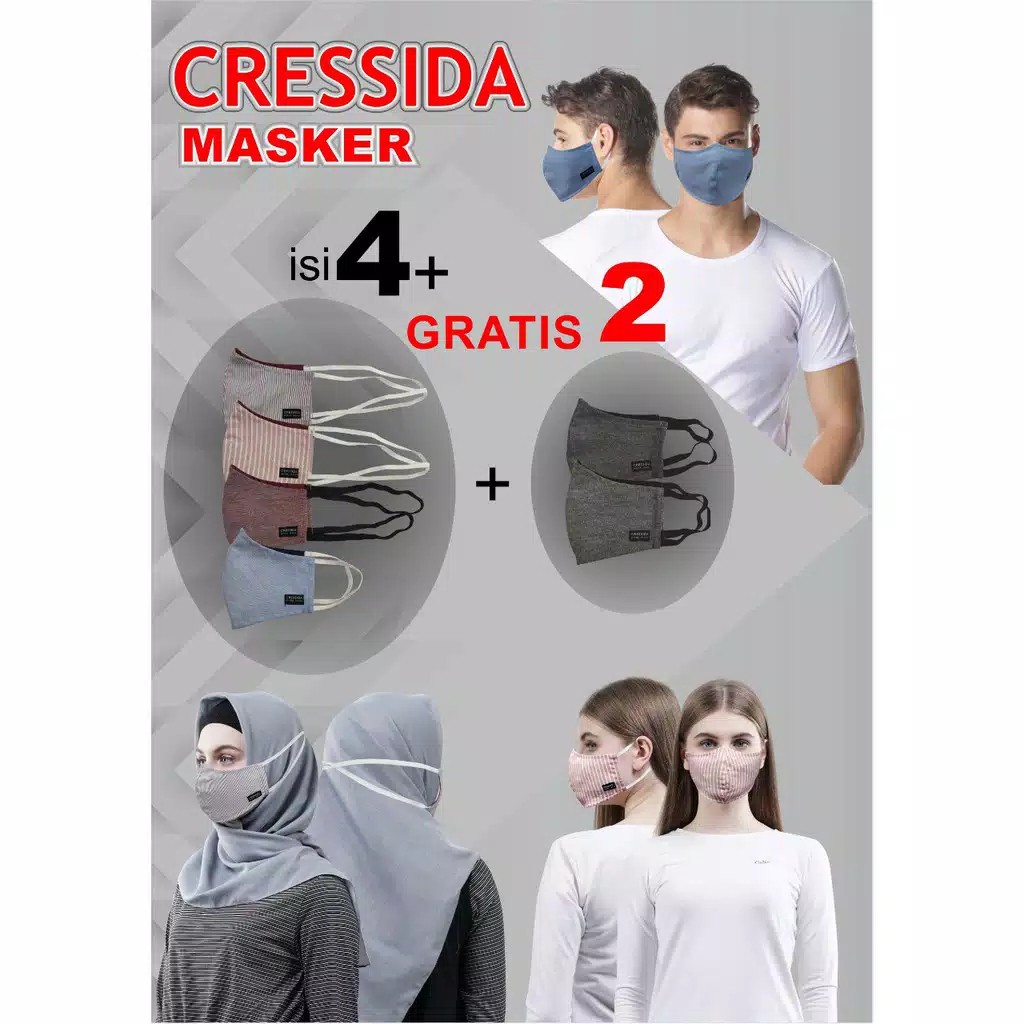BB MASKER CRESSIDA ISI 4 GRATIS 2 Masker Dewasa Hijab &amp; NON Hijab