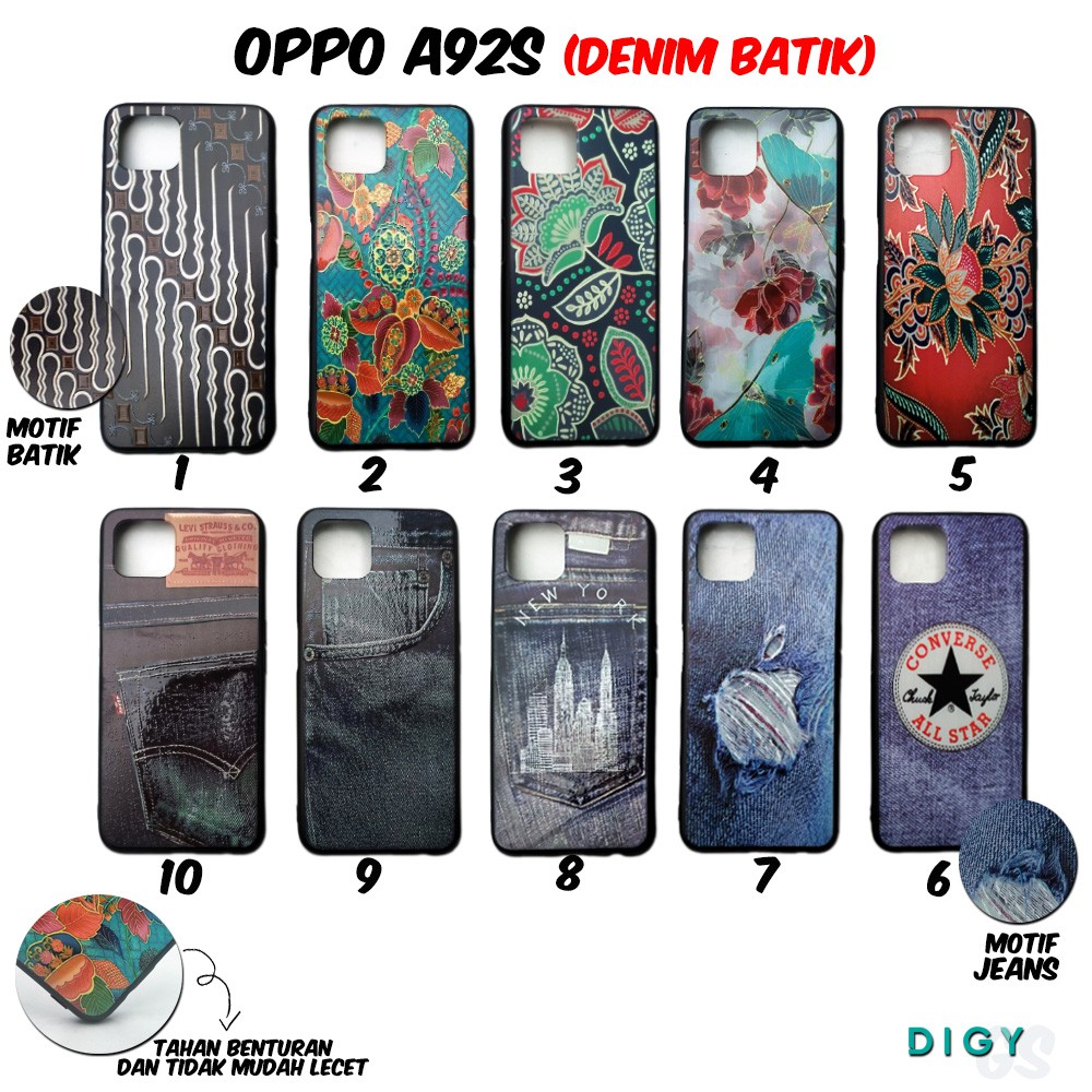 Case OPPO A92S Motif Kulit Denim Batik  Case Fuze Motif Batik dan Denim