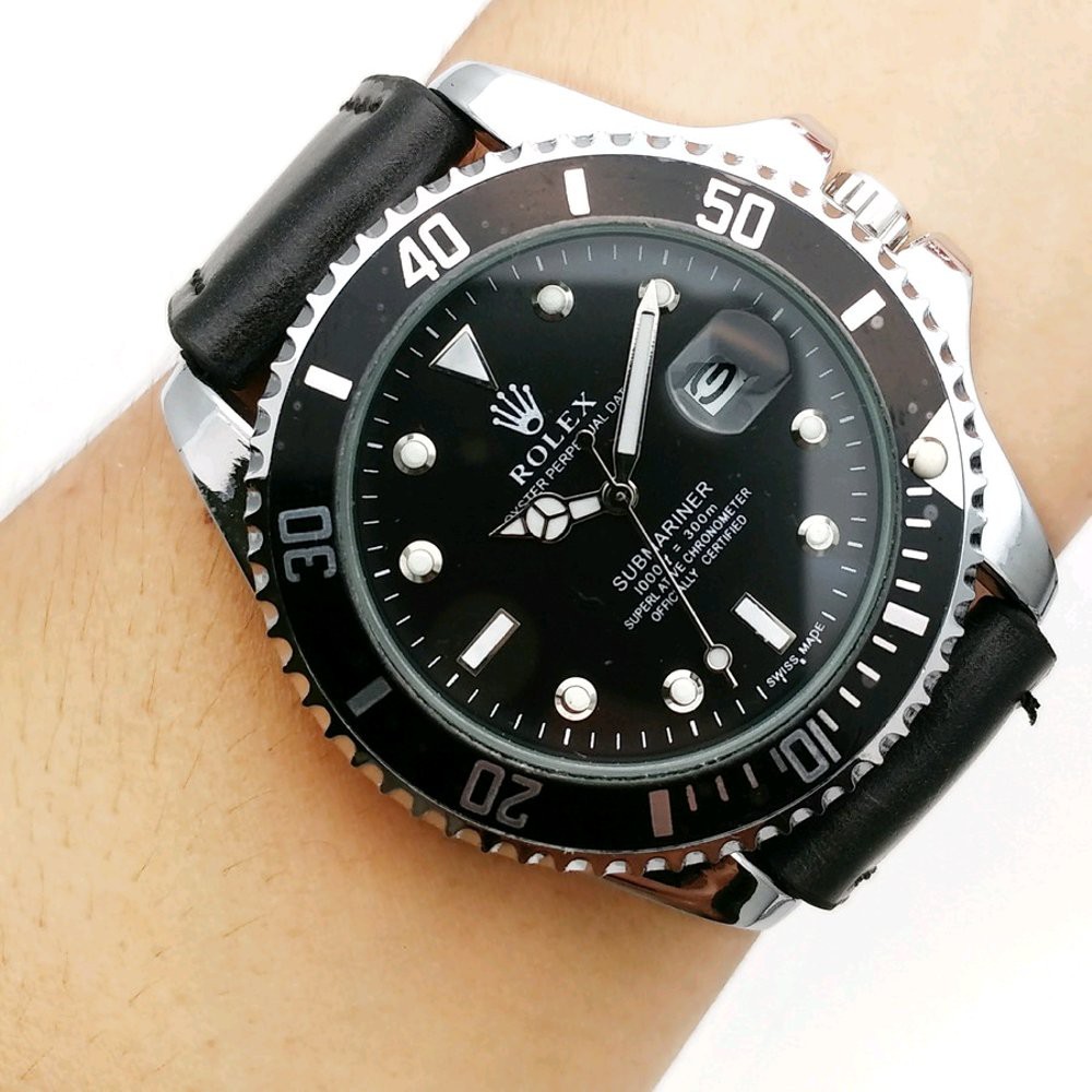 Jam Tangan Pria Rolex Leather Strap Tali Kulit