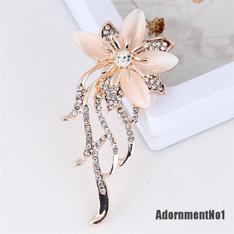 (Adornmentno1) Pin Bros Bunga Opal Hiasan Kristal + Berlian Imitasi