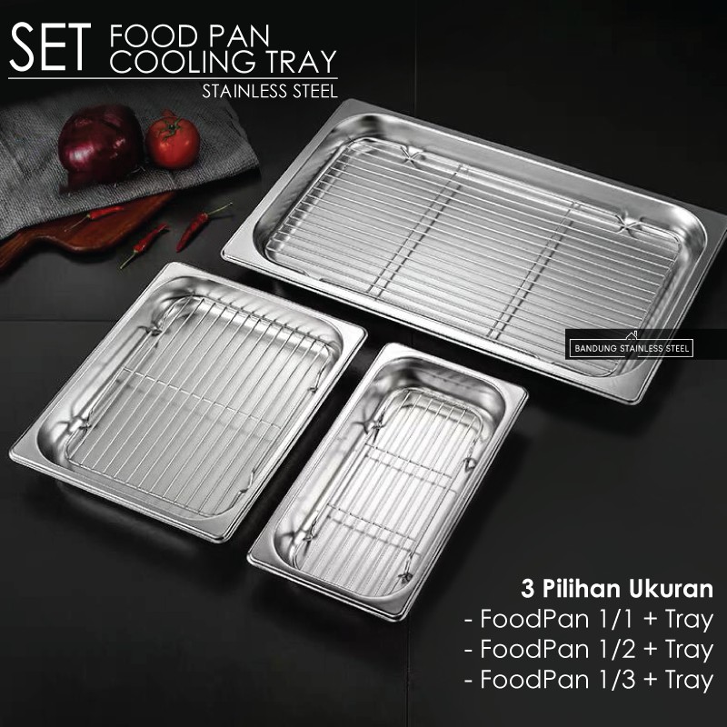 Cooling Tray SET Food Pan 1/3 Tatakan Saringan Peniris Minyak Panggangan Multifungsi Medium Large