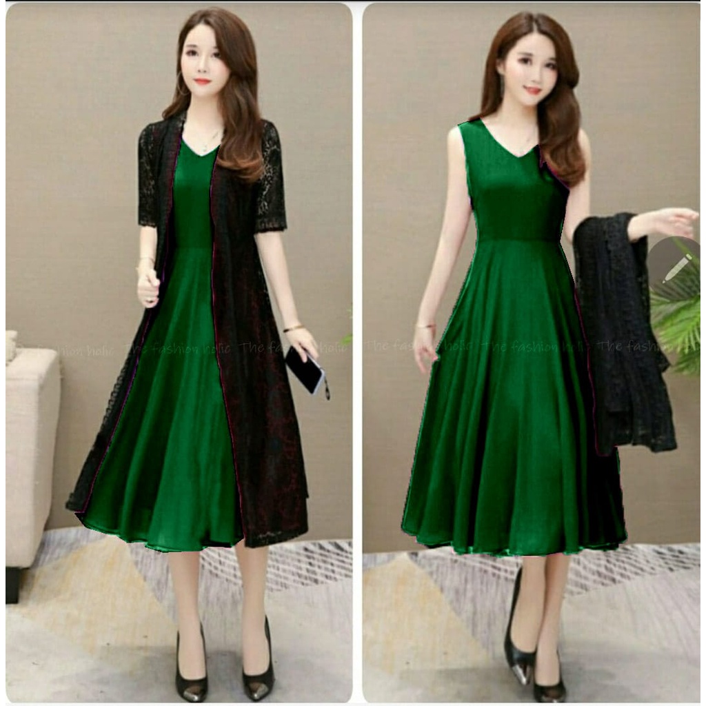 *[VLFK] Stelan Lovita / One Set Panjang Wanita / Setelan Dres dan Longcardi Wanita / Setelan 2in1 Korea