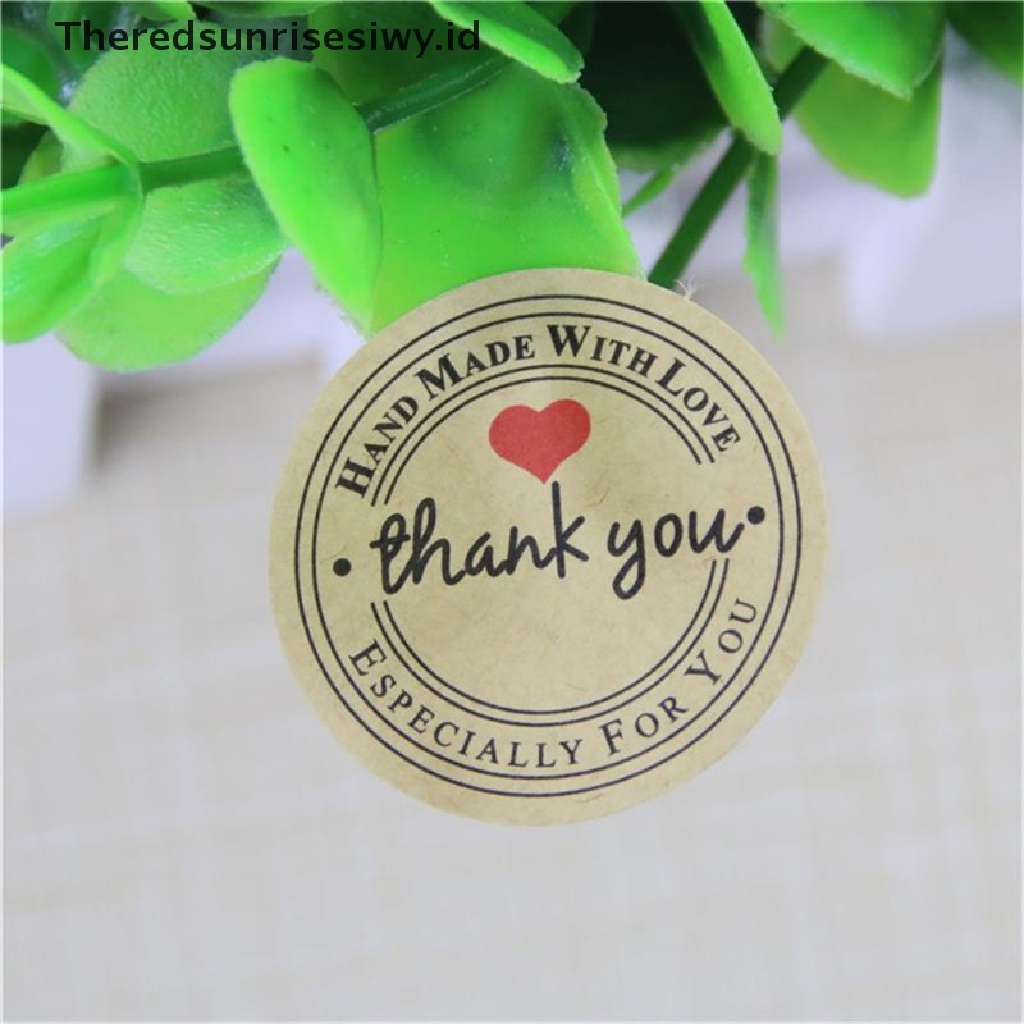 # Alat Rumah Tangga # 12 / 60 / 120pcs / set Stiker Label Tulisan Thank You Handmade with Love Bahan Kertas Kraft 38mm Stiker Kertas Kraft Tulisan Thank You With Love Untuk Label Pernikahan