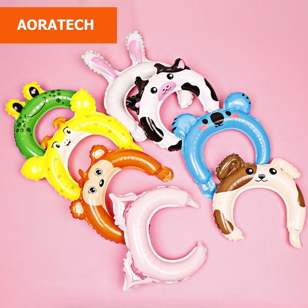 Balon foil bando anak motif hewan / animal headband / souvenir ultah