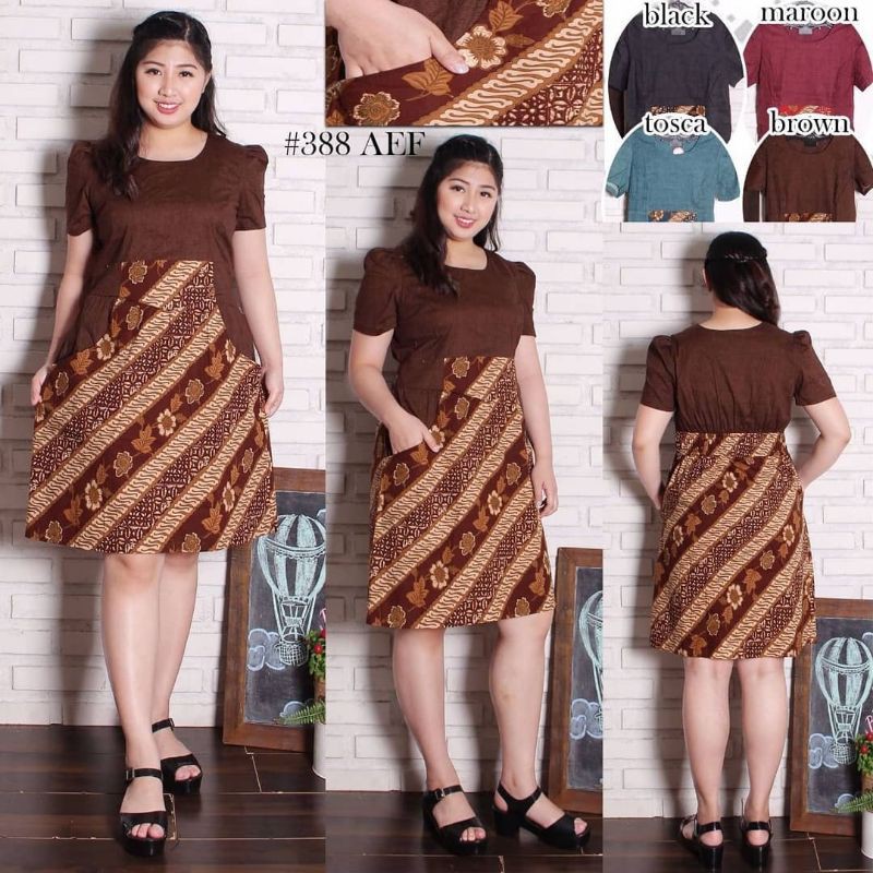 Dress Batik Lucu/ Batik Stretch/ Dress Batik Jumbo Size