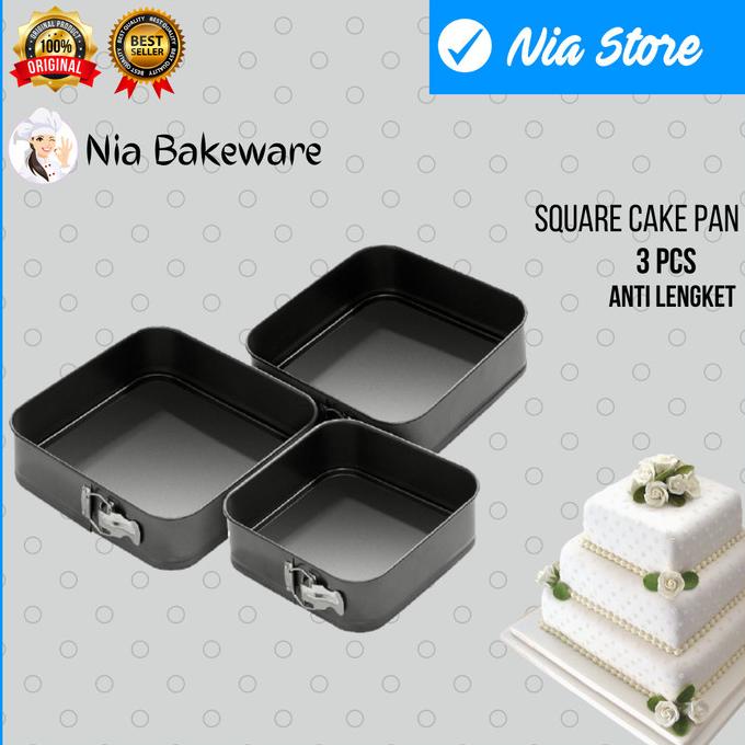 Loyang Bolu Kotak Mini Bongkar Pasang Set 3 12 15 17 Cm Anti Lengket