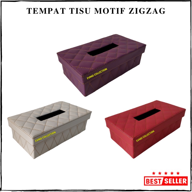 Tempat Tissue Kulit Sintetis Motif Zigzag Isi 200 Sheet Kotak Tisu Premium