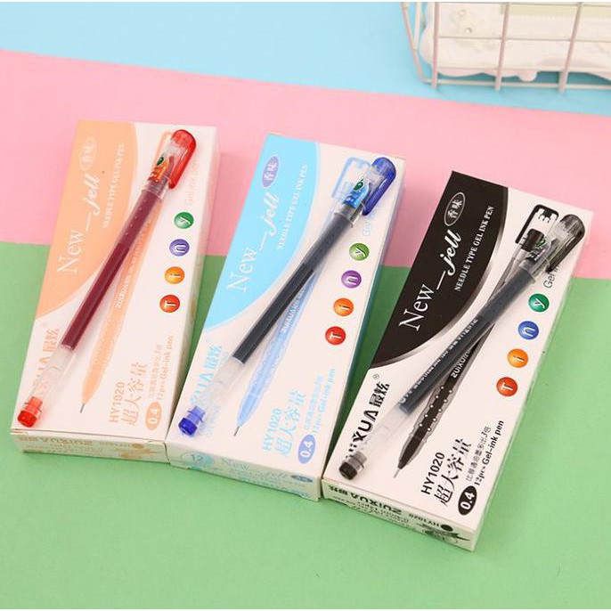 

Pulpen Bolpen Ballpoint Gel ZUIXUA Gel Pen 0.4 1 pack isi 12pcs HY1020 - Merah