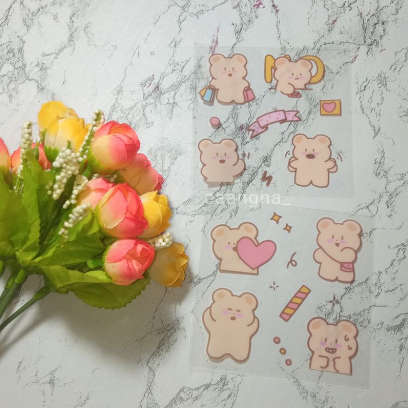 

1 lembar stiker kawai kartun beruang kelinci / stiker transpan lucu / stiker journal / stiker kawaii colorfull / stiker bear rabbit