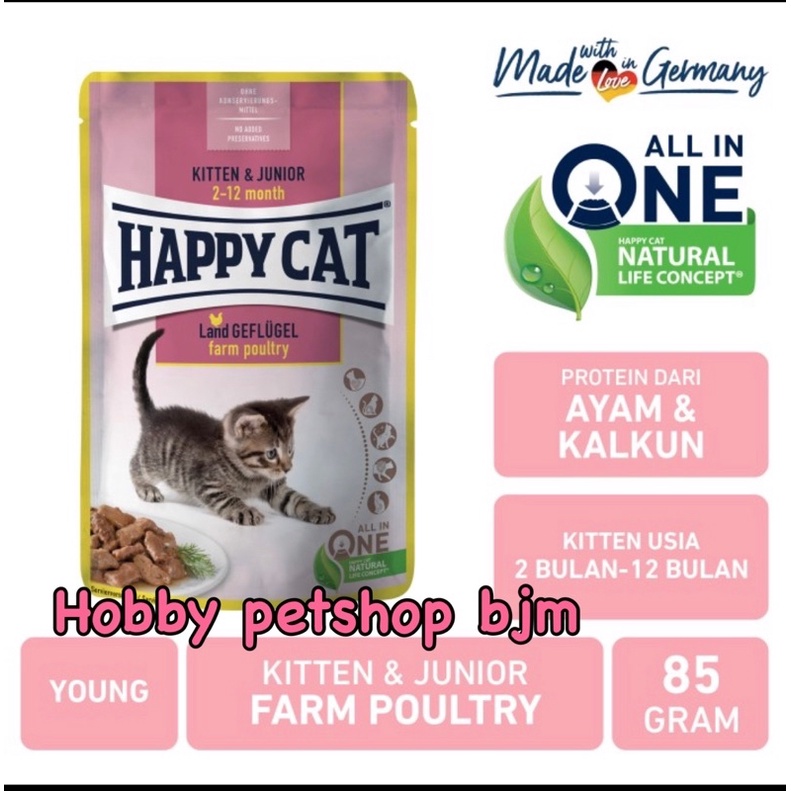 Happy cat Kitten pouch perSACHET 85gr - makanan basah anak kucing kiten junior