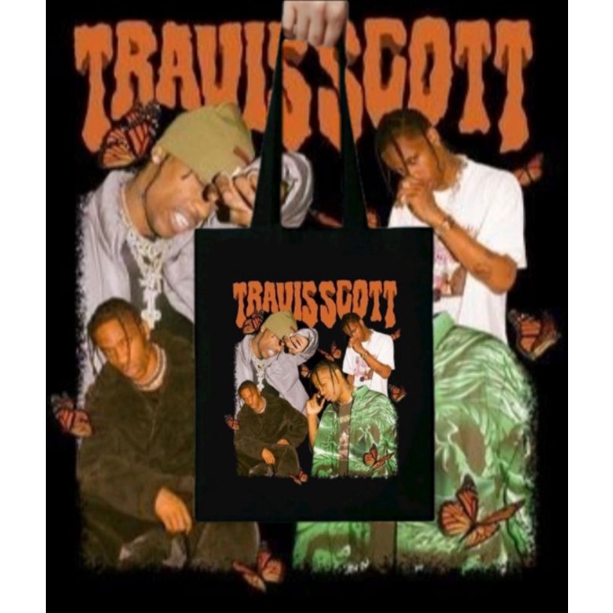 TOTE BAG TRAVIS SCOTT  Totebag Band rapper/ Tote bag Hitam distro kanvas katun Resleting tas jinjing