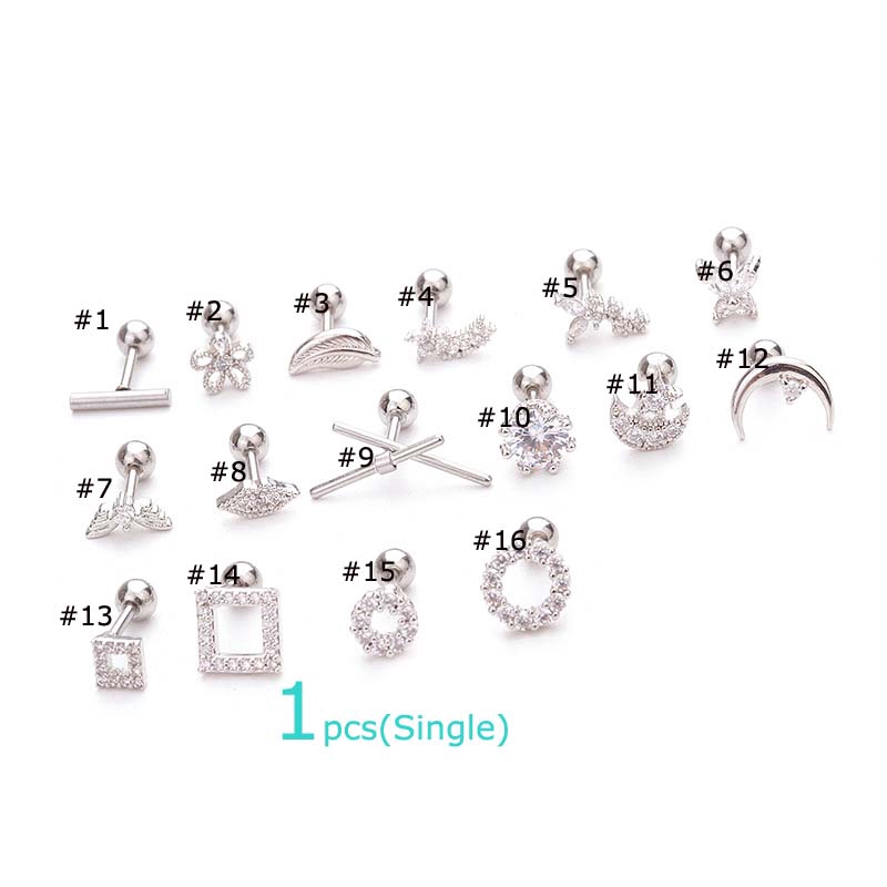 1piece Zircon Stainless Steel Ear Helix Cartilage Earring Stud Body Piercing