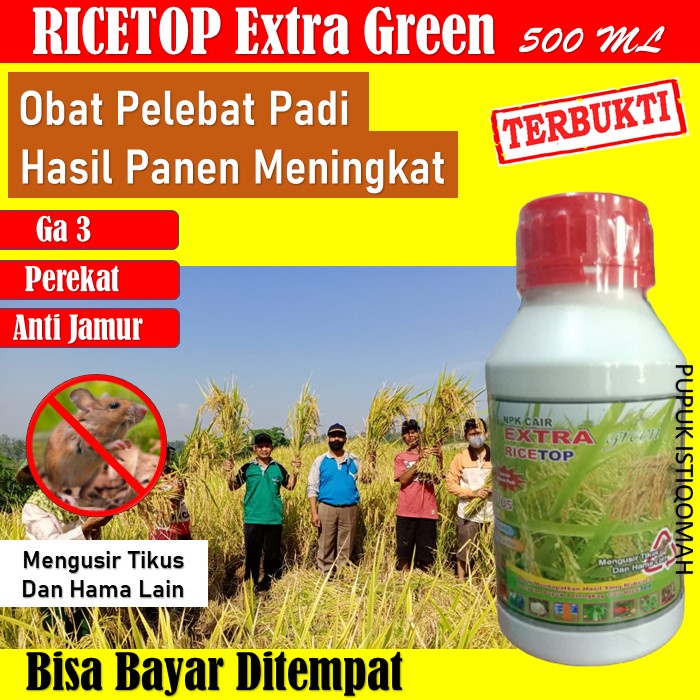 Ricetop 500 ML Pelebat Padi Dan Mengusir Hama Tikus - Ricetop Extra Green NPK Cair Penambah Bobot Pa