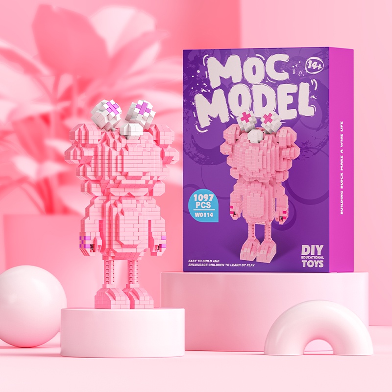 Kaws Mainan Balok Edukasi Karakter Kartun Mainan Balok DIY 3D Puzzle Brick Mini