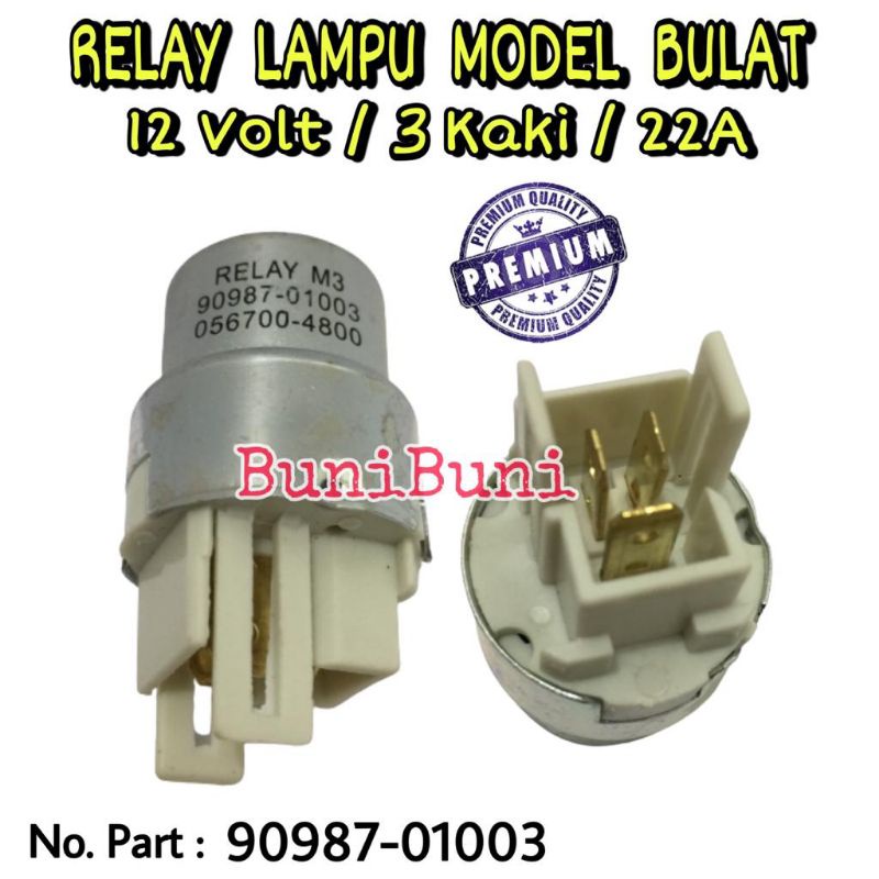 Relay Lampu Mobil Kijang / Rino / Taft 12 Volt 22A Kaki 3 Model Bulat Universal