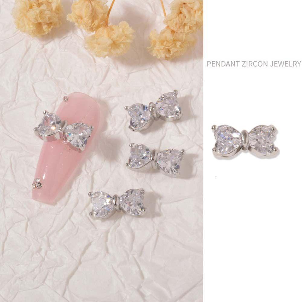 AUGUSTINA Agustina Ikatan Simpul Kuku Berlian Imitasi Emas&amp;Silver Zirkon 3D Kuku Charms Manicure DIY Nail Art Nail Drills Kristal Nail Perhiasan