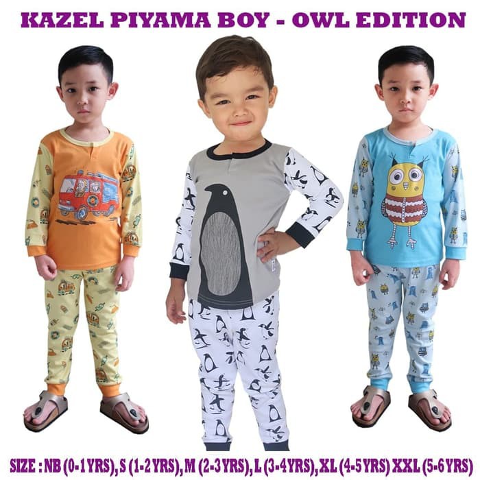 3setel Kazel Owl Piyama Boy Setelan Baju Tidur Bayi Anak Laki 0-5Thn