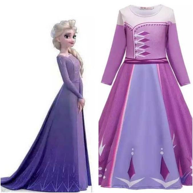 Kostum Frozen 2 Elsa model bahu tertutup baju frozen 2 ungu