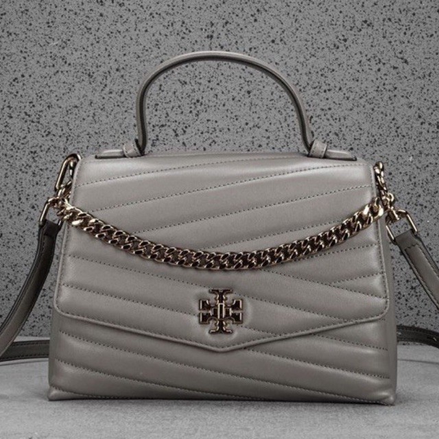 tory burch tb kira top handle gray heron chevron