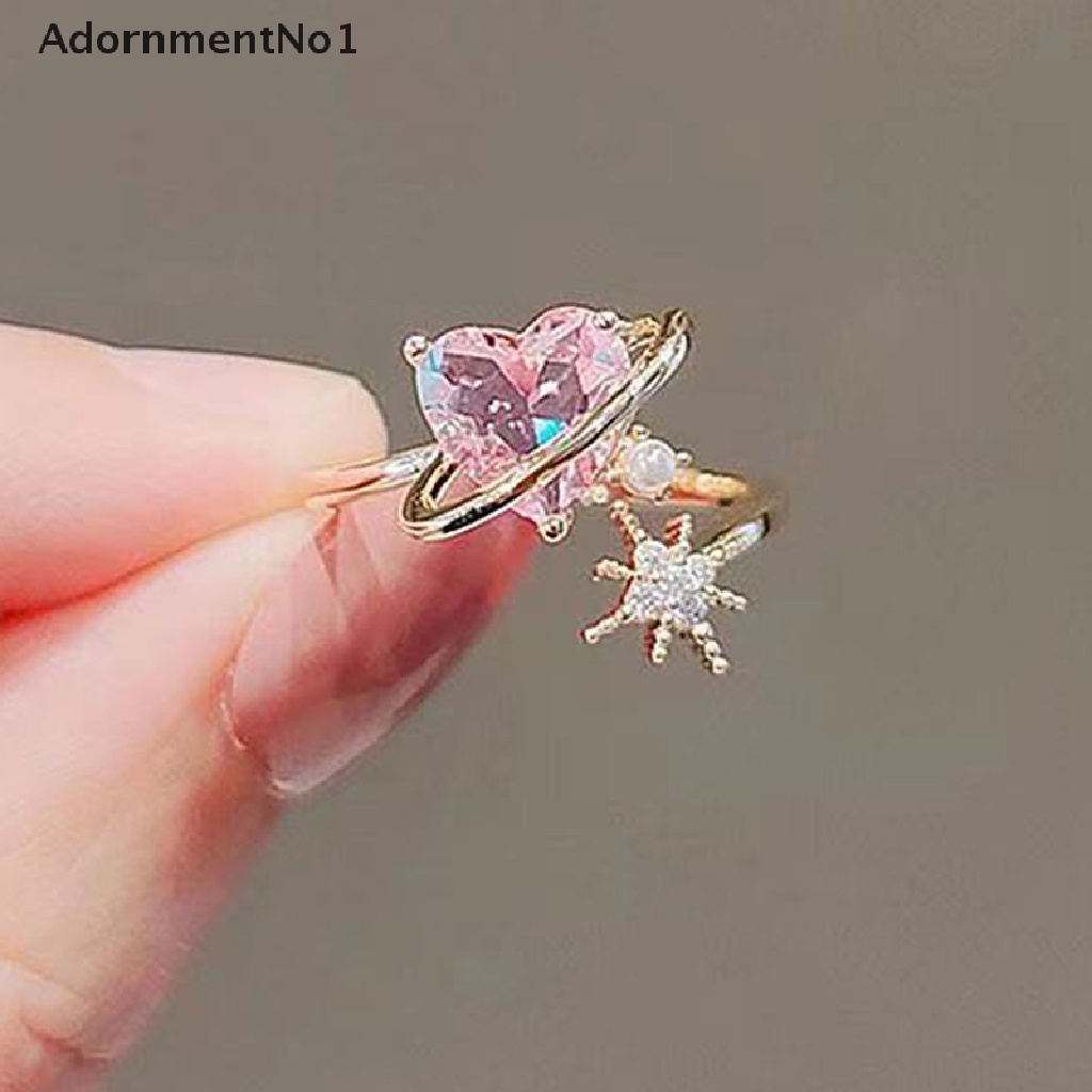 (AdornmentNo1) Cincin Model Terbuka Desain Hati Warna Pink Serbaguna Untuk Wanita