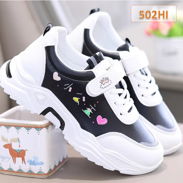 Sepatu Sneakers Anak Lovely Cewek Cowok Hitam Pink Putih (502)