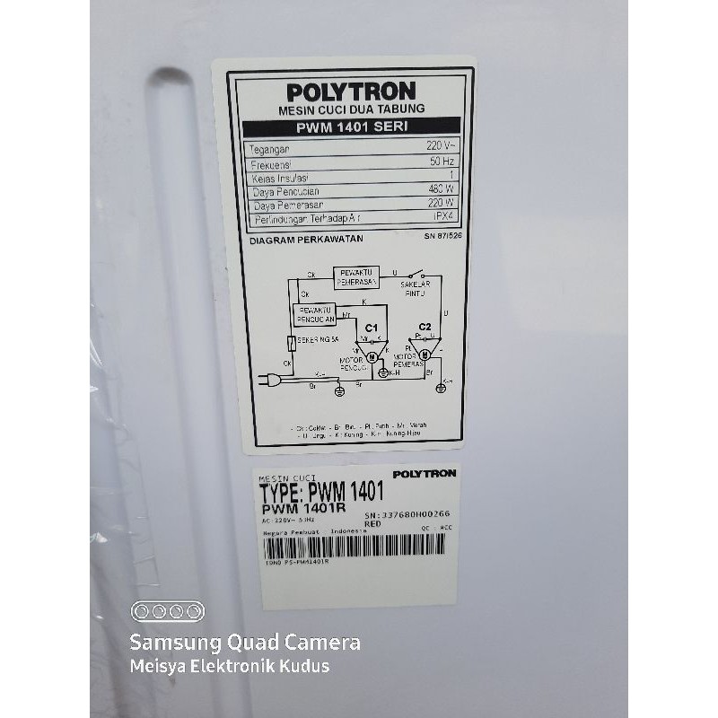 Mesin cuci 2 tabung Polytron PWM 1401