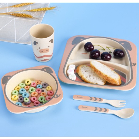 Set Alat Makan Anak 5in1 Karakter Hewan Lucu Dapat Piring Sampai Gelas / Lunch Plate Kids / Tempat Makan Anak