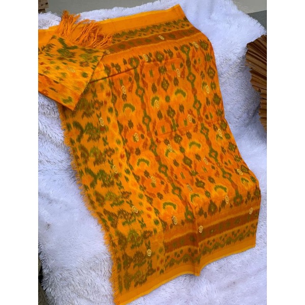 Kamen Endek Tretes emas Semi Mastuli Motif Palembang / Kamen Endek Bali set selendang Bagus murah