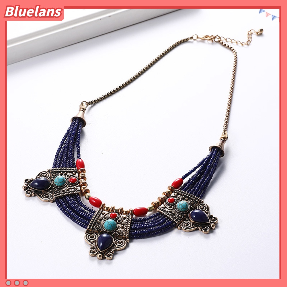 Kalung Rantai Manik-Manik Berlian Imitasi Multilayer Gaya Boho Untuk Wanita