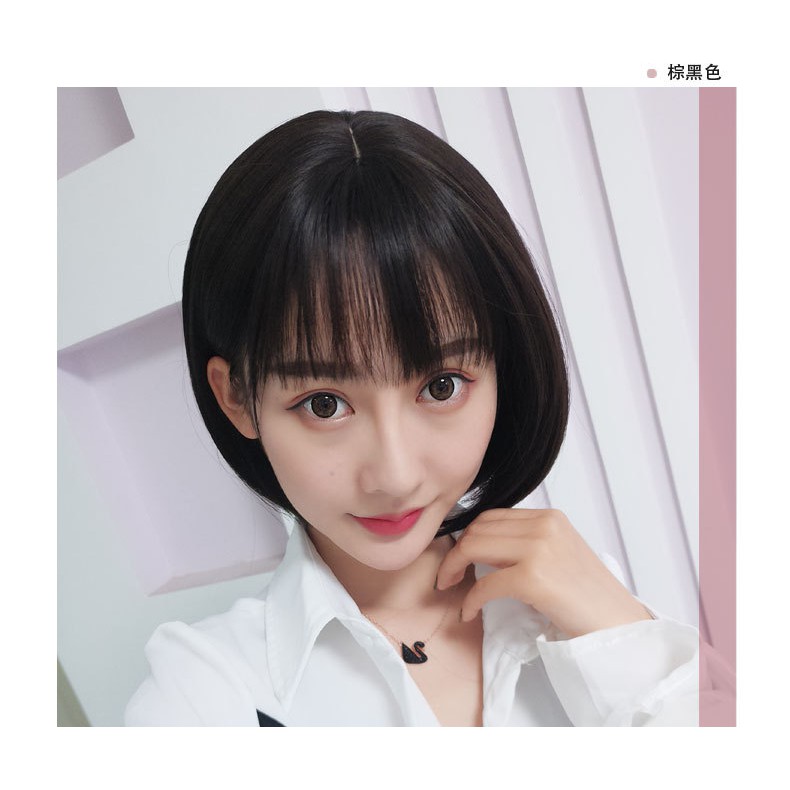 Rambut Palsu Wanita Pendek Model Bob Wig Cosplay Pendek Lurus Hitam Coklat Rambut Palsu Tahan Lama