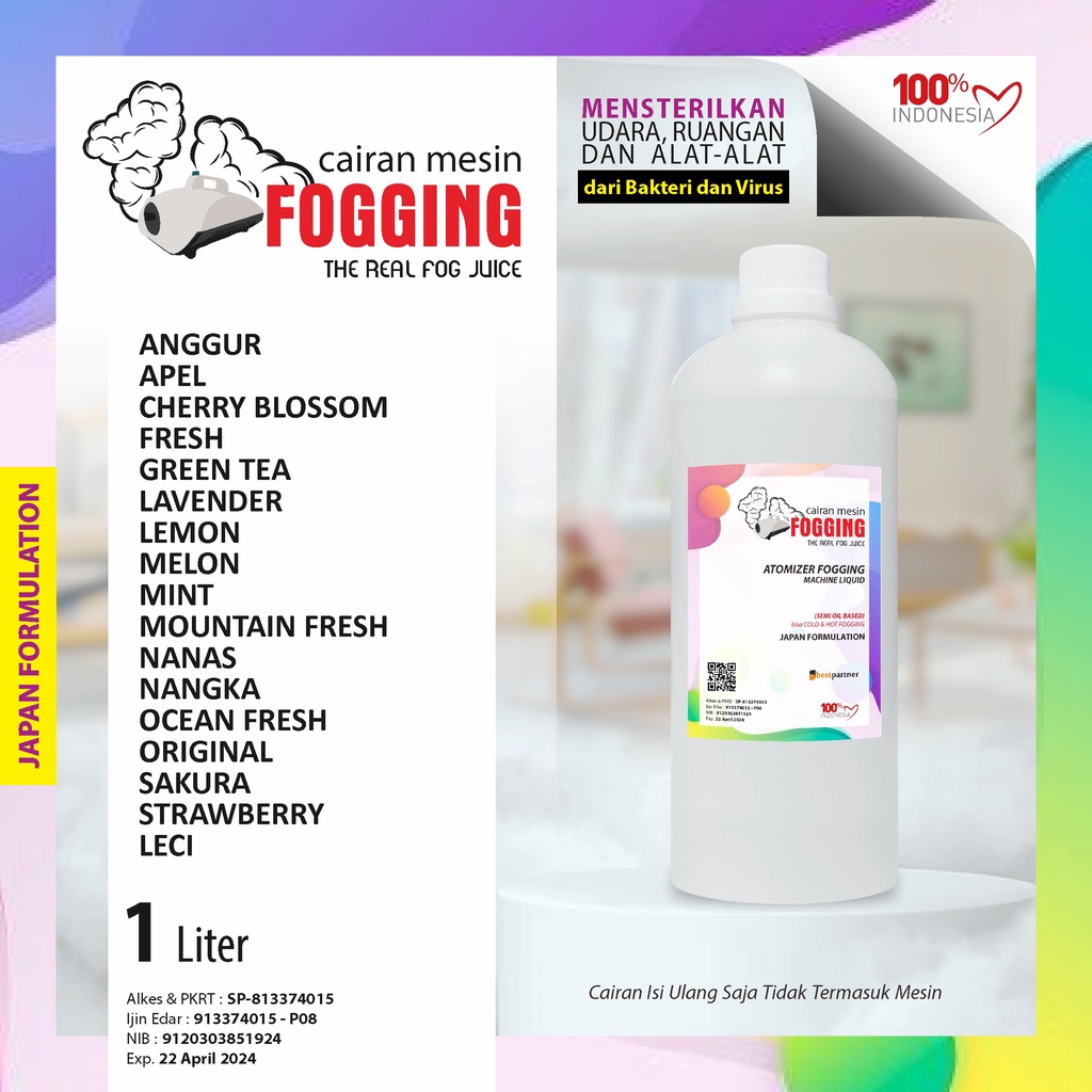 Cairan Fogging Aroma Segar 1 LIter / Cairan Fogging Atomizer Segar 1 Liter Botol