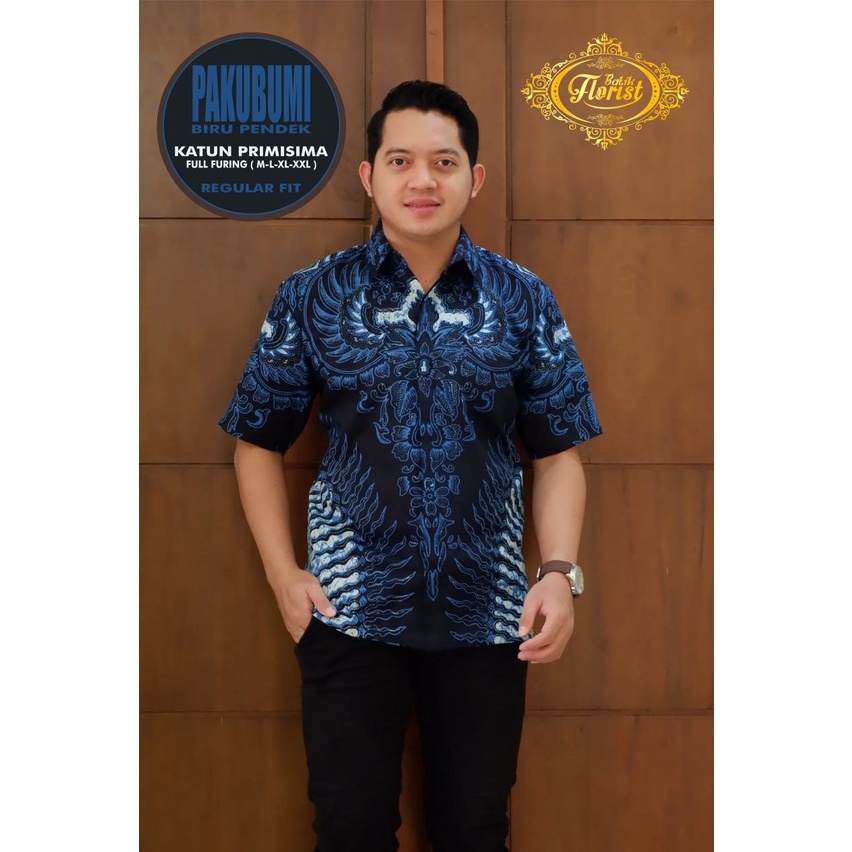 BATIK PRIA TERBARU S M L XL XXL BAJU kemeja batik pria lengan PENDEK PREMIUM HITAM BIRU